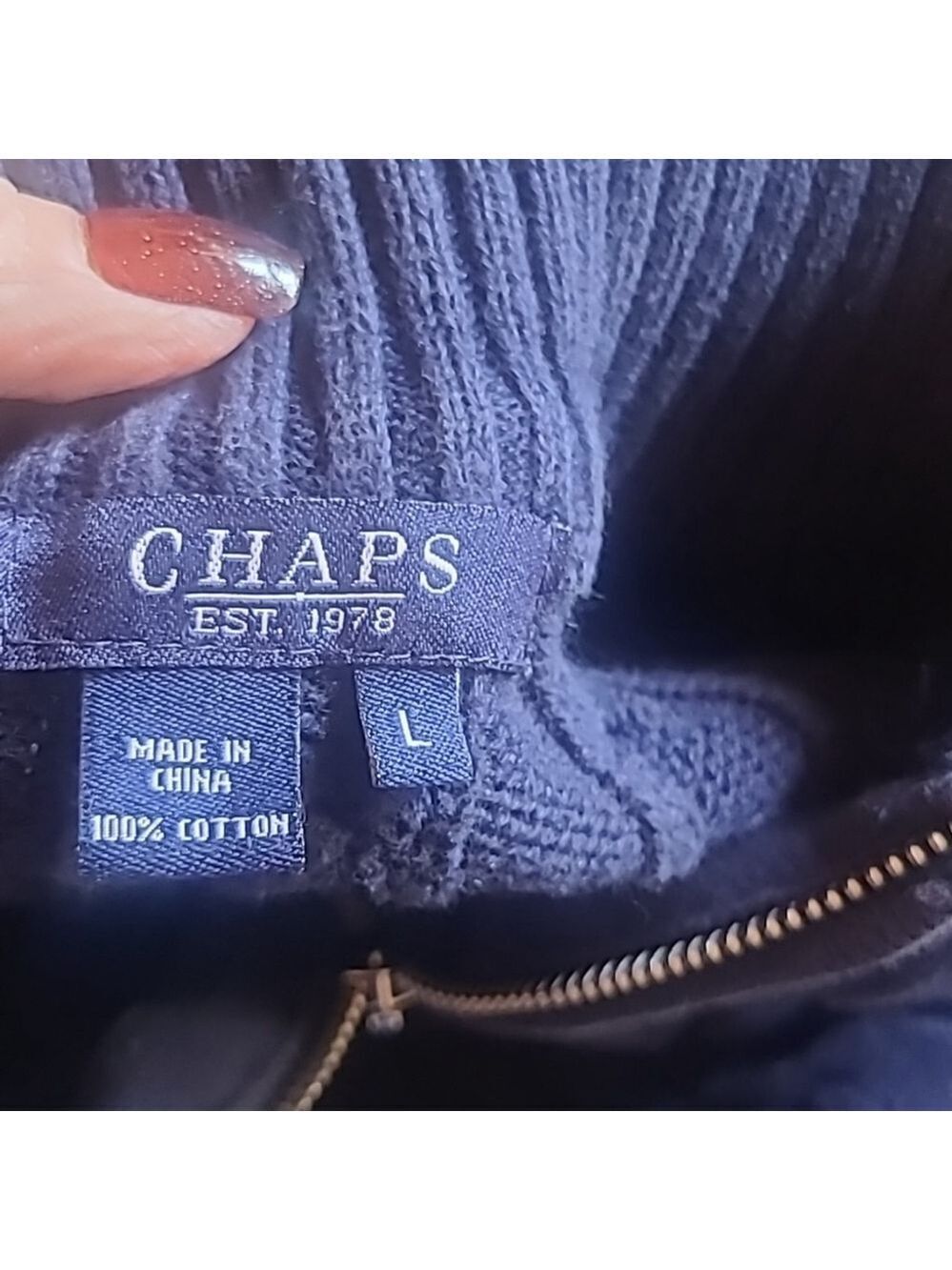 Chaps Cable Knit Sweater.sz.L.dark Blue/white Chaps Emblem. Unisex. (#1573) - Picture 9 of 15